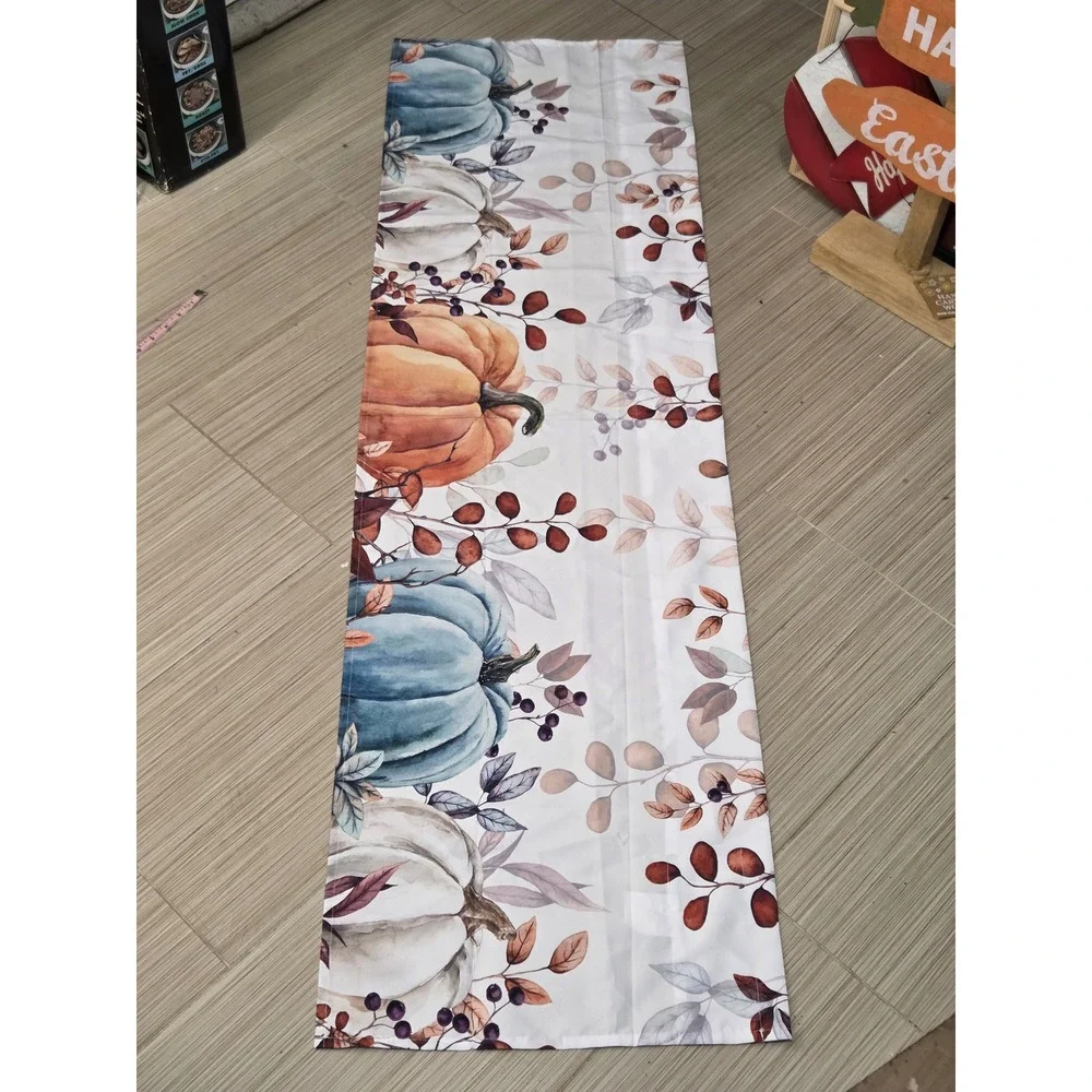 Fall Pumpkin Window Valance Autumn Harvest Watercolor Orange Teal 60x18